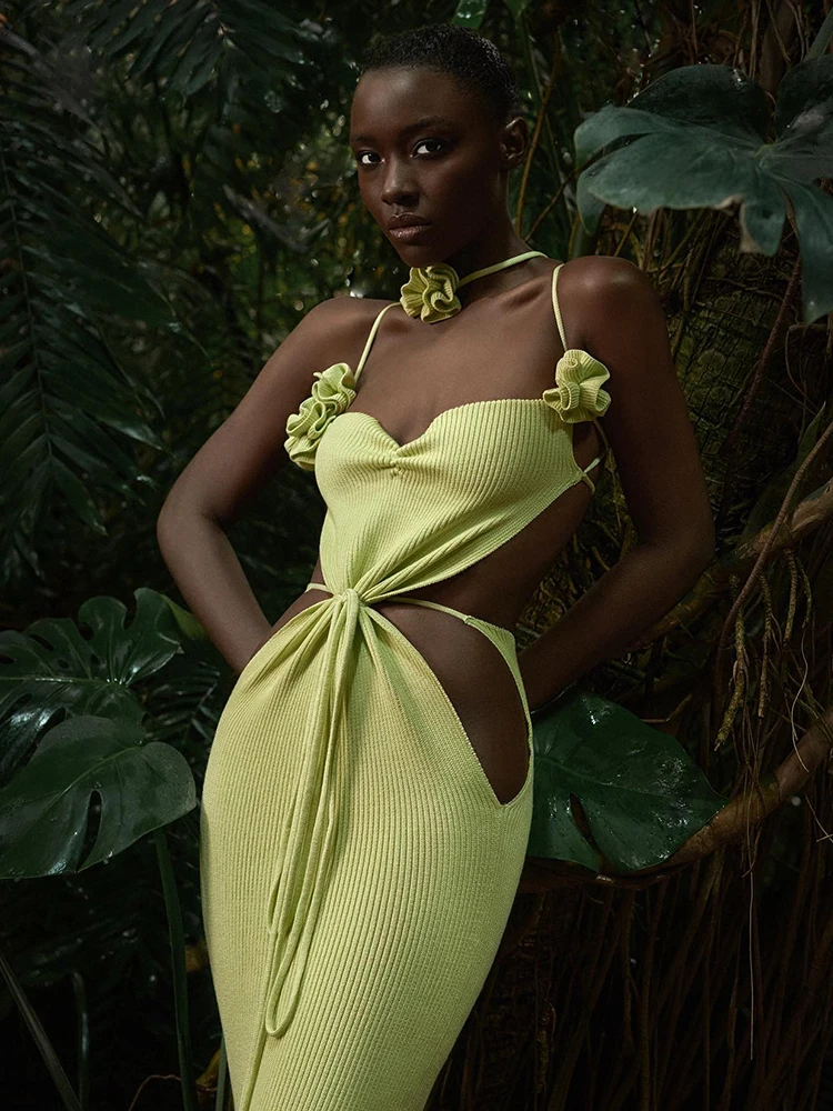 PB платье для дня рождения женщин 2023 стерео с лямкой на шее и цветочным принтом