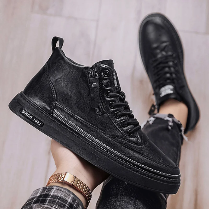 

Fashion High Top Casual Zipper Platform Shoes Comfortable Men Shoes Hard-Wearing PU Leather Sports Flats Shoes S13100-S13108 Dn