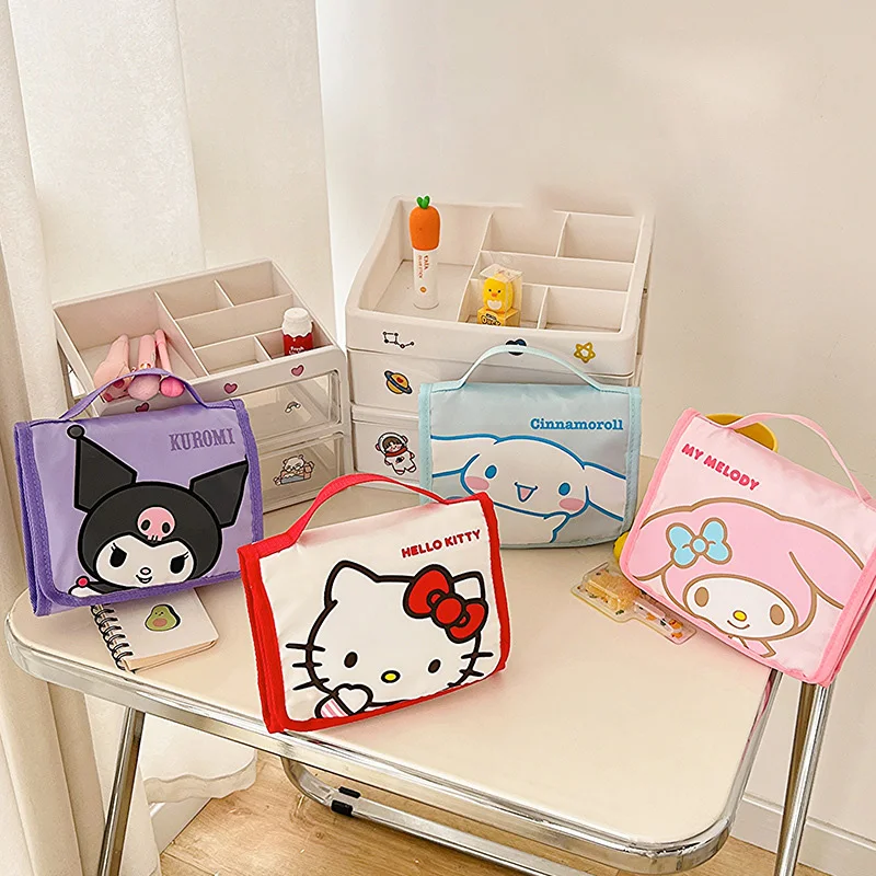 

Kawaii Sanrio, Hello Kitty Kuromi косметичка аниме большая емкость портативная Косметическая кисть складная сумка для хранения Милая моя мелодия подарок