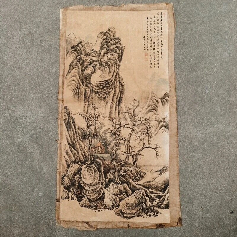 

Old Chinese calligraphy Scroll painting Hand Painted landscape painting slice