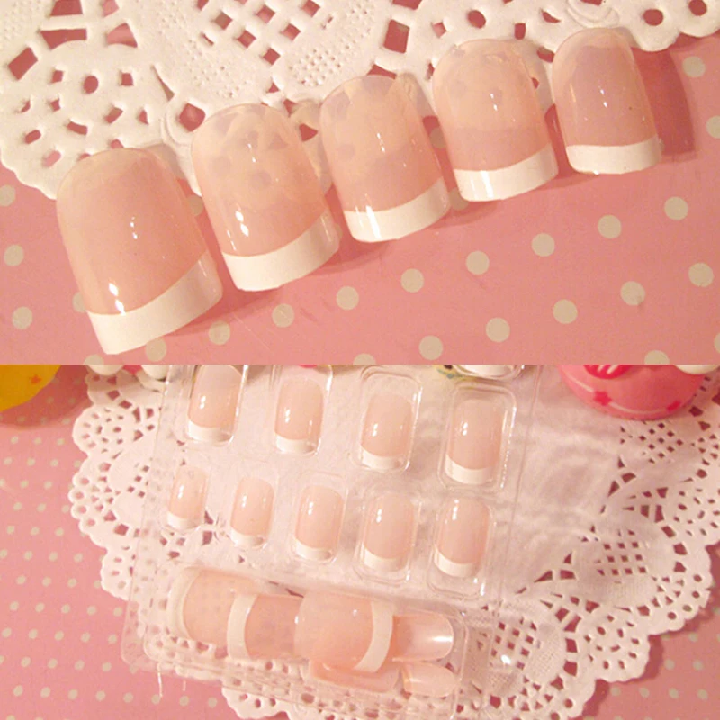 

24Pcs French Nail Tips Decor Wearable Nail Patches False Nails With Glue