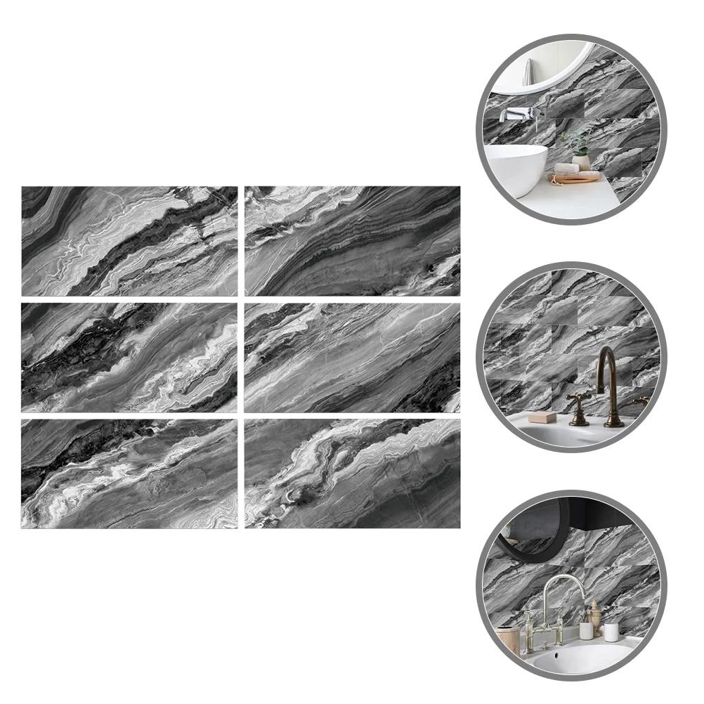 

6 Pcs Peel Stick Backsplash Water Proof Stickers Marble Floor Tile Decals Tiles Decor DIY Household