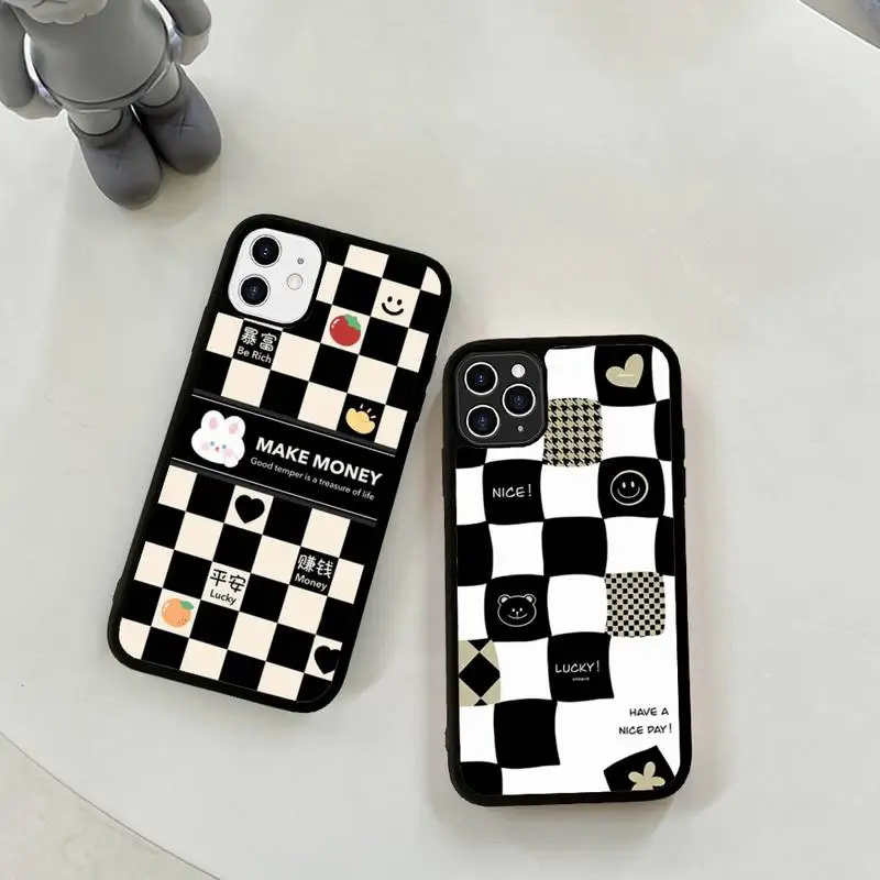 

YNDFCNB Love Heart Lattice Phone Case Silicone PC+TPU Case for iPhone 11 12 13 Pro Max 8 7 6 Plus X SE XR Hard Fundas