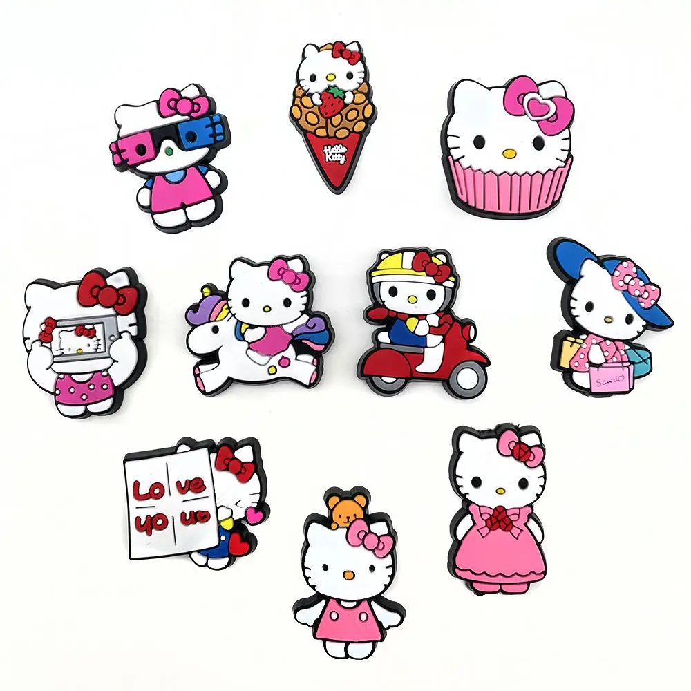 

Kawaii Hello Kitty Hole Shoes Decorative Buckle Cute Cartoon Beach Shoe Buckle Cartoon Pattern PVC Shoe Upper Decoration
