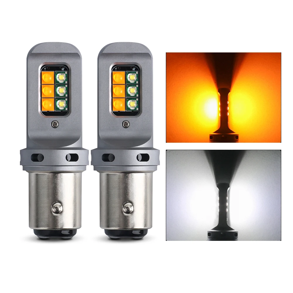 

2pcs 1157 P21/5W BAY15D T20 7443 W21/5W T25 3157 P27/7W DRL White Turn Signal Lights Amber Yellow Two Colors 1800LM 12V