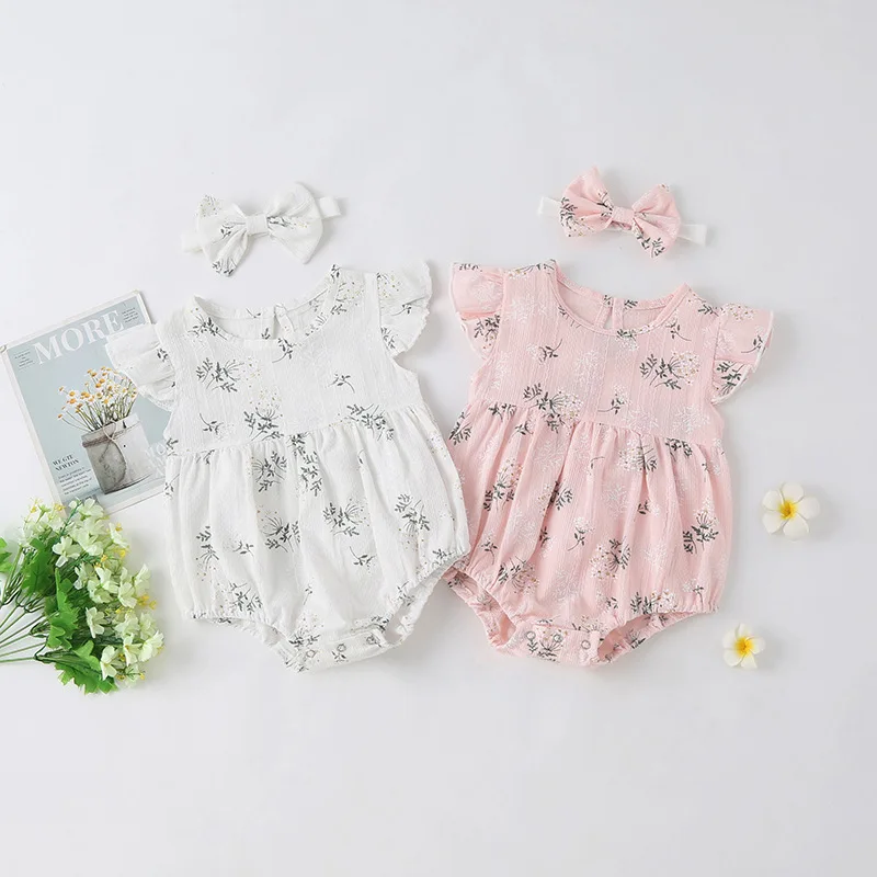 

Newborn Baby Girls Rompers Ruffle Cotton Baby Girl Clothes Spring Summer Print Jumpsuits 2pc Outfits Sunsuit Baby Clothing