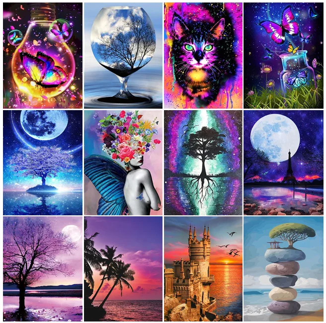 

Алмазная 5D картина "сделай сам", Бабочка, пейзаж, закат, море, луна, дерево, Набор для вышивки крестиком, Ручная инкрустация, подарки, украшени...