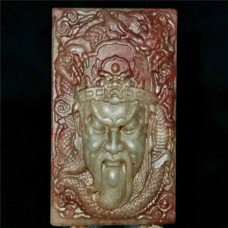

Chinese Hetian Old Jade Jade Hand Carved Pendant Necklace Statue guanyu AAA