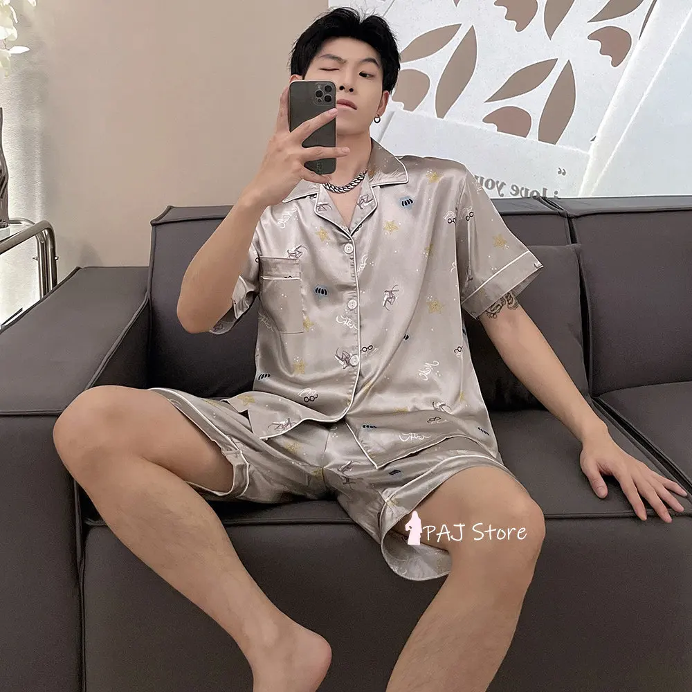 Men Silk Satin Pajamas Set Pajama Set Sleepwear Set Large Size Shorts Loungewear oversized 7XL Pyjamas Home Clothes