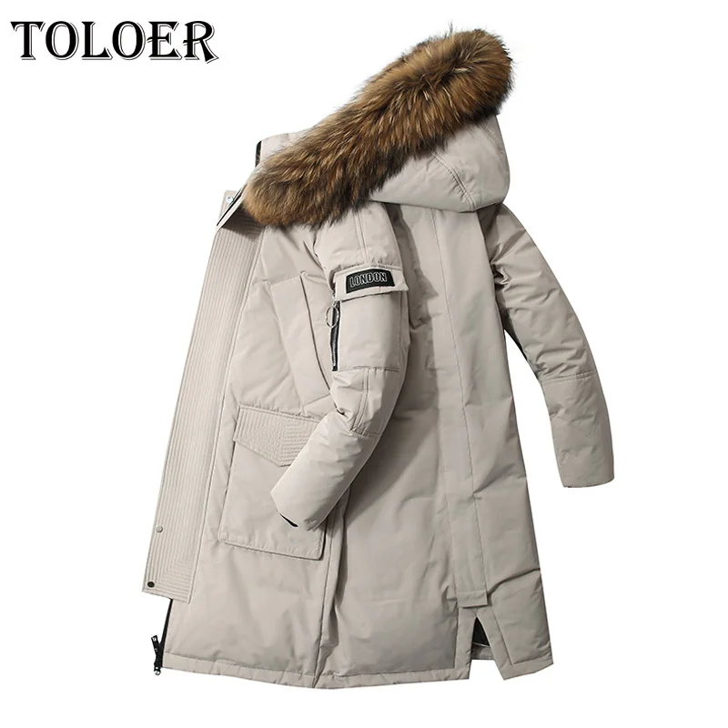 

Mens Long Detachable Hat Jacket White Duck Down Parkas Thick Warm Puffer Jacket Big Fur Hooded Coats Male New Fashion Outerwear