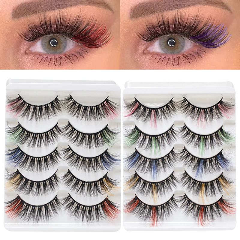 

5 Pairs Mix Colored False Eyelashes DD Curl Russian Lash Extension 3d Mink Fluffy Volumes Fake Eyelashes Women Beauty Eye Makeup