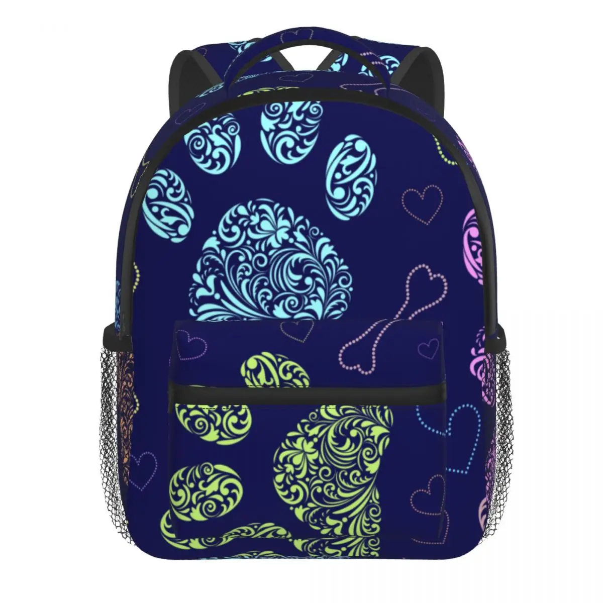 Floral Animal Paws Dark Blue Print Kids Backpack Toddler School Bag Kindergarten Mochila for Boys Girls 2-5 Years
