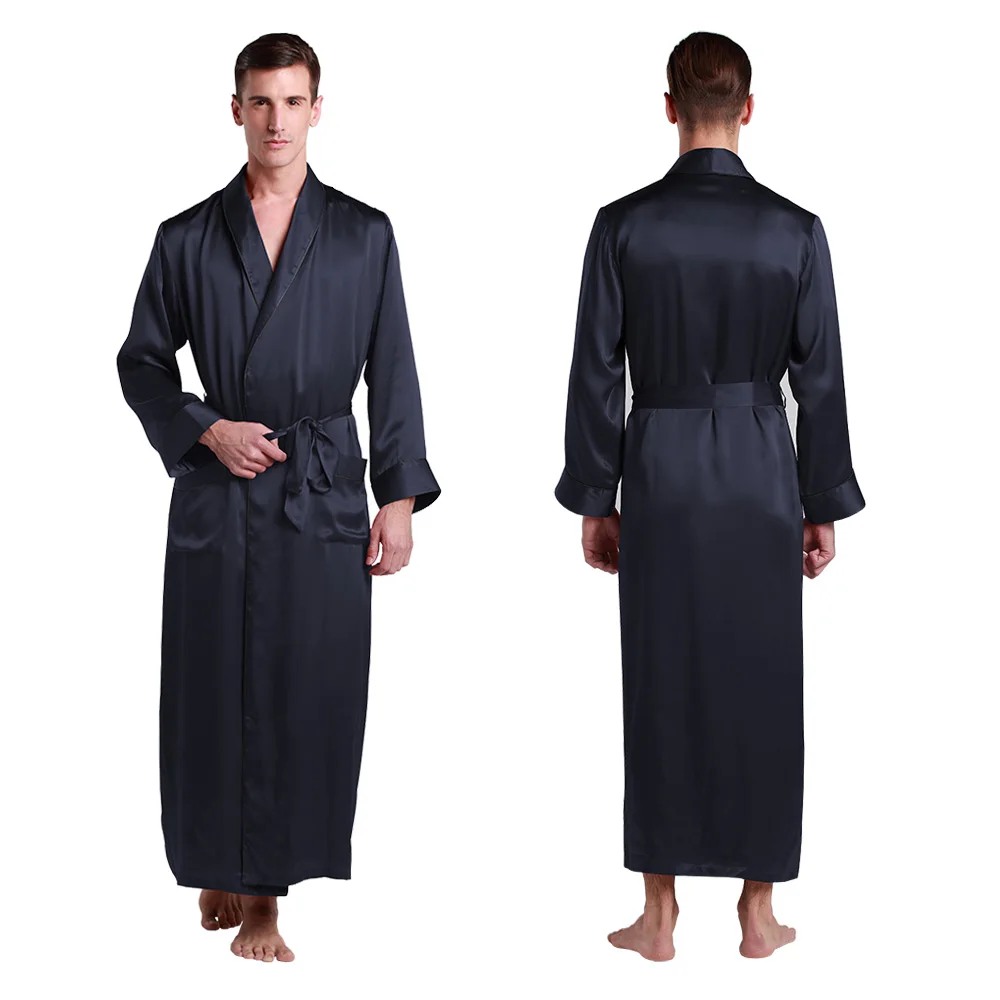 100 Silk Robe Sleepwear Kimono Men 22 Momme Contra Full Length Luxury Natural Smooth Breathable Men Sleeping Clothes