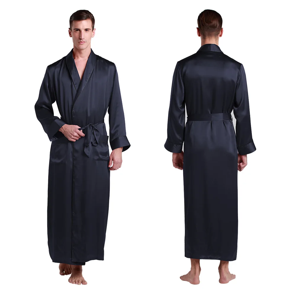 

100 Silk Robe Sleepwear Kimono Men 22 Momme Contra Full Length Luxury Natural Smooth Breathable Men Sleeping Clothes