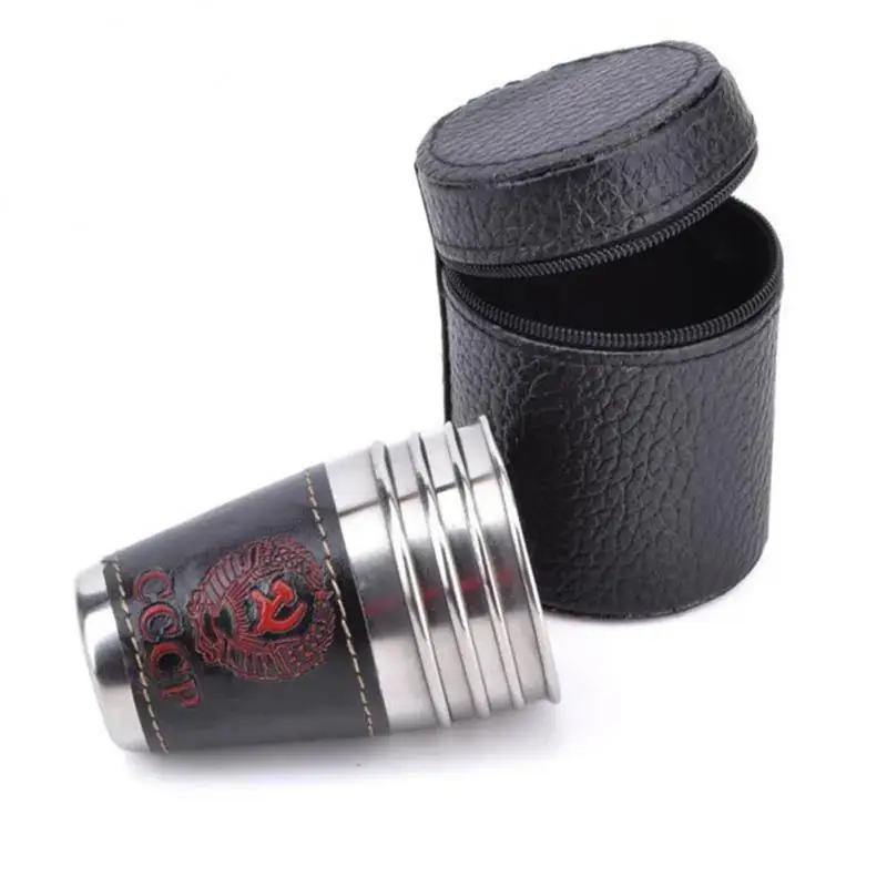 

30/70/170ml Water Tumbler With Pu Leather Portable Mugs Outdoor Camping Tableware Wine Beer Whiskey Bottle Travel Cup