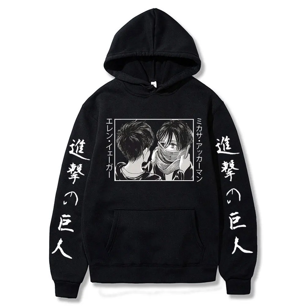 

Anime Attack on Titan Mikasa Ackerman Eren Jaeger Hoodie Casual Long Sleeve Streetwear Harajuku Sweatshirt Men Unisex Tracksuit