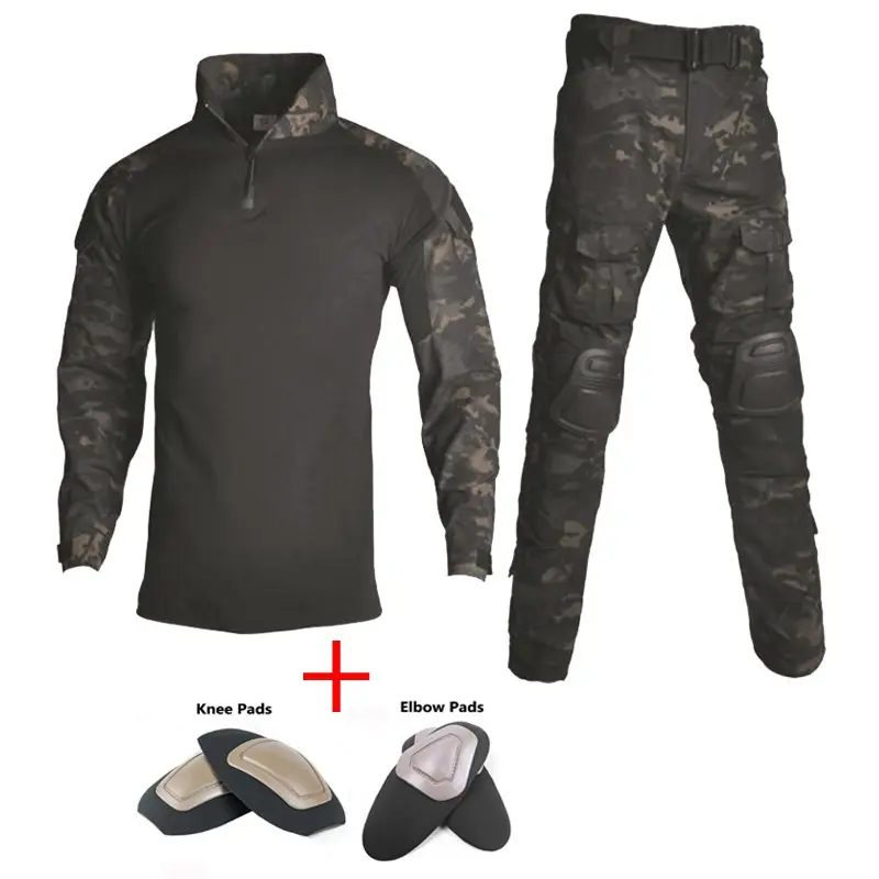 

Tactical Camouflage Military Uniform Clothes Suit Men US Army Clothes Airsoft Military Combat Shirt + Cargo Pants Knee Pads