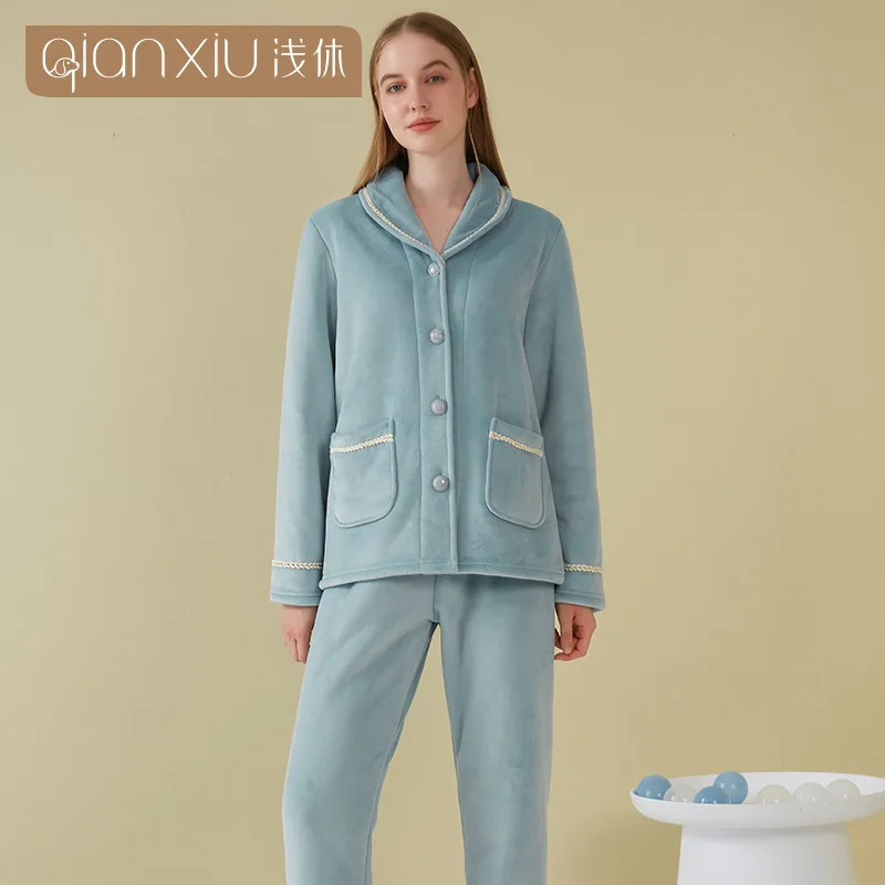 

[480G Lambswool] Winter New Composite Babe Cashmere Thickened Pajamas Ladies Can Outerwear Homewear