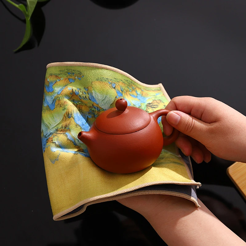 

Китайское окрашенное толстое чайное полотенце, супер впитывающий высококачественный чайный набор, аксессуары, настольные коврики, професс...