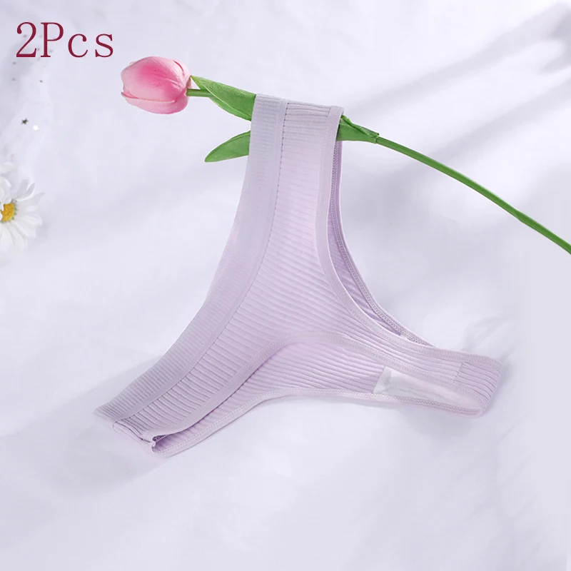 

2Pcs Sexy Women Thongs Panties Low-Waist G-String Thong Cotton Underwear Solid Underpants Female Sexy Lingerie