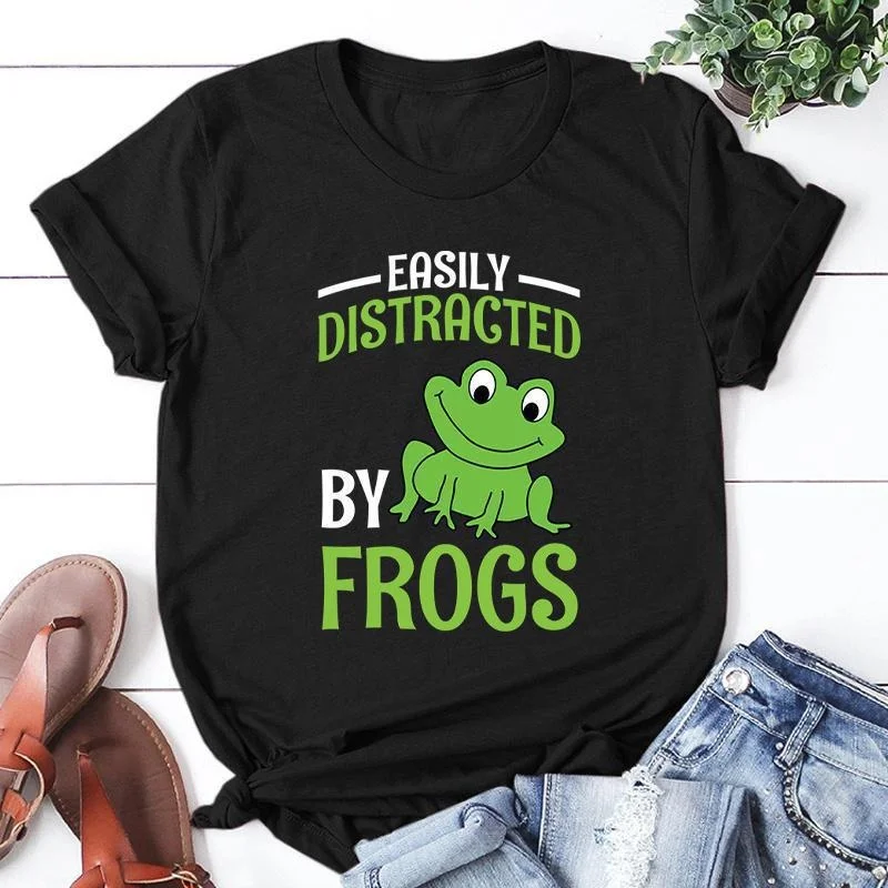 

Футболка женская с принтом лягушек и коротким рукавом