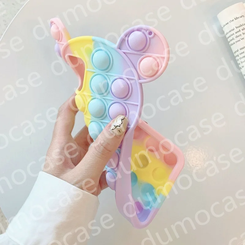 Push Bubble Relieve Stress Case for IPhone 11 12 13 Mini Pro XS Max Xr X 6s 7 8 Plus Silicone Soft Pop Fidget Toys Rainbow Cover