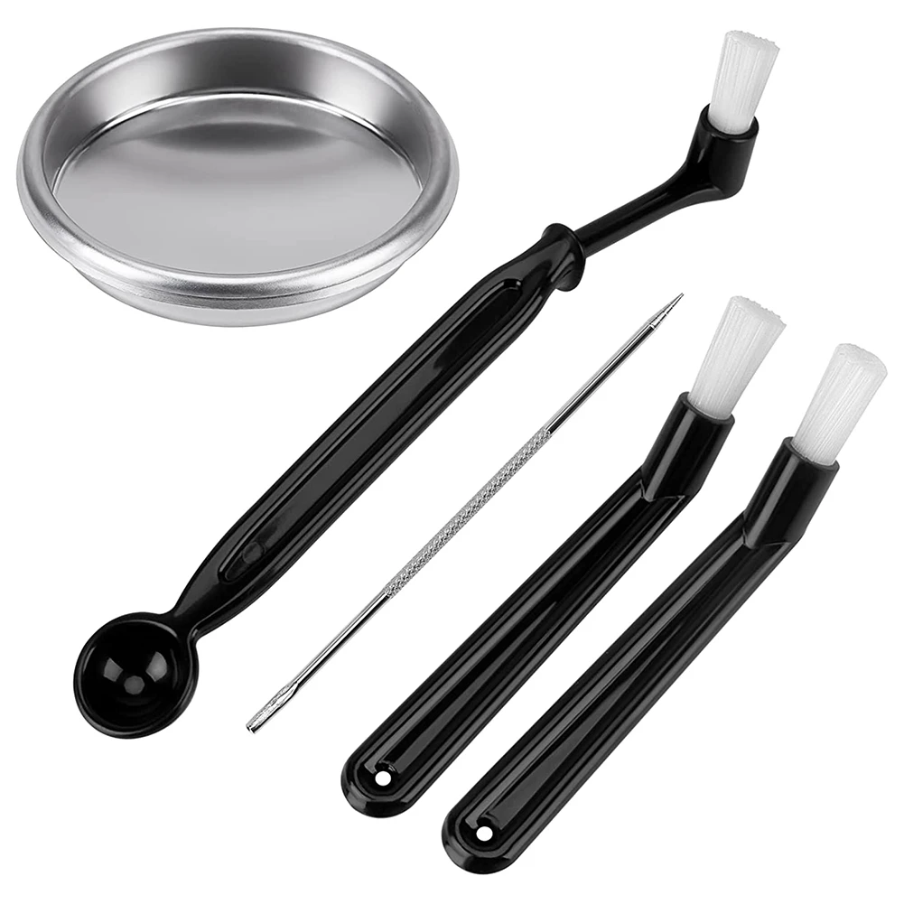 

5Pcs Coffee Machine Brush with Spoon Coffee Grinder Brush Coffee Machine Group Head Cleaning Metal Blind Bowl