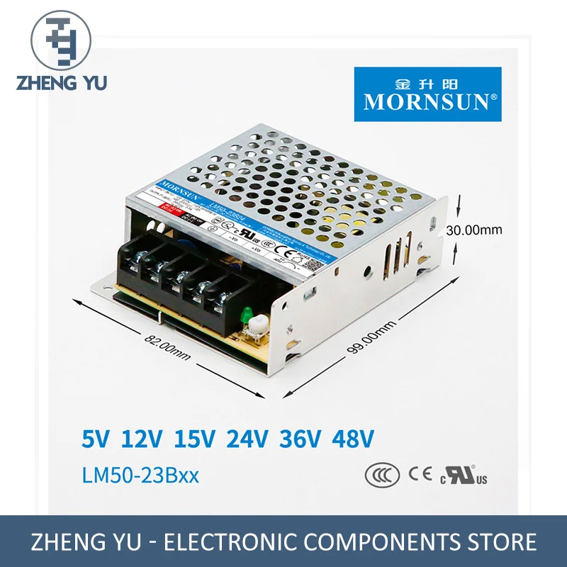 

LM50-23B 05/15/24/36/48V 1.1-10A 85-305VAC 50W MORNSUN SWITCHING POWER SUPPLY