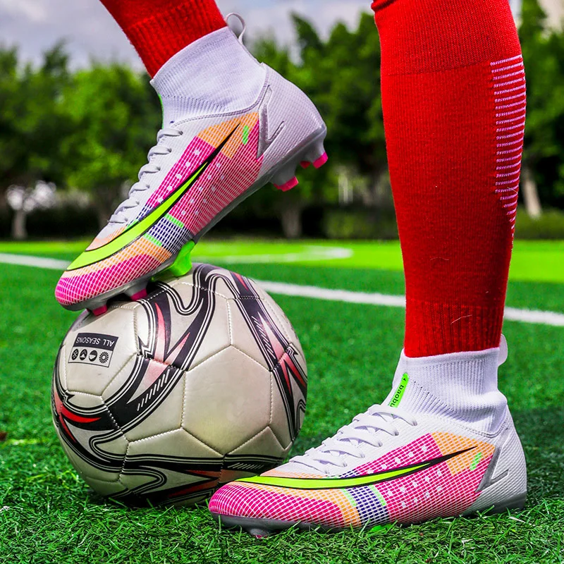 SENAGE High Quality Men Soccer Shoes Adult Kids Long Spike TF/FG Ankle Football Boots Outdoors Training Sport Soccer Sneakers