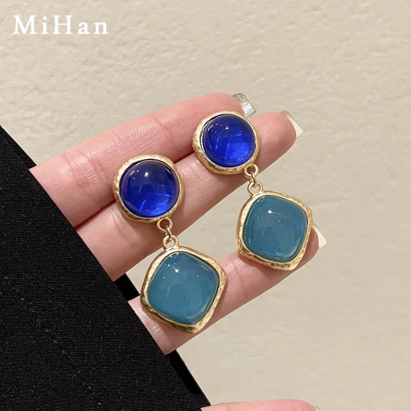 

Mihan Retro Jewelry 925 Silver Needle Resin Earrings 2023 Trend New Hot Sale Senior Sense Green Blue Earrings For Women Girl