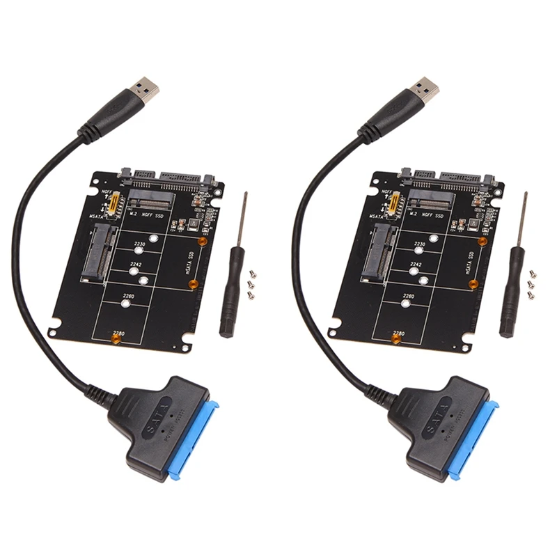 

2X M.2 NGFF MSATA To USB 3.0 Adapter Converter Reader Card With SATA Cable Portable Flash Drive Support SATA SSD