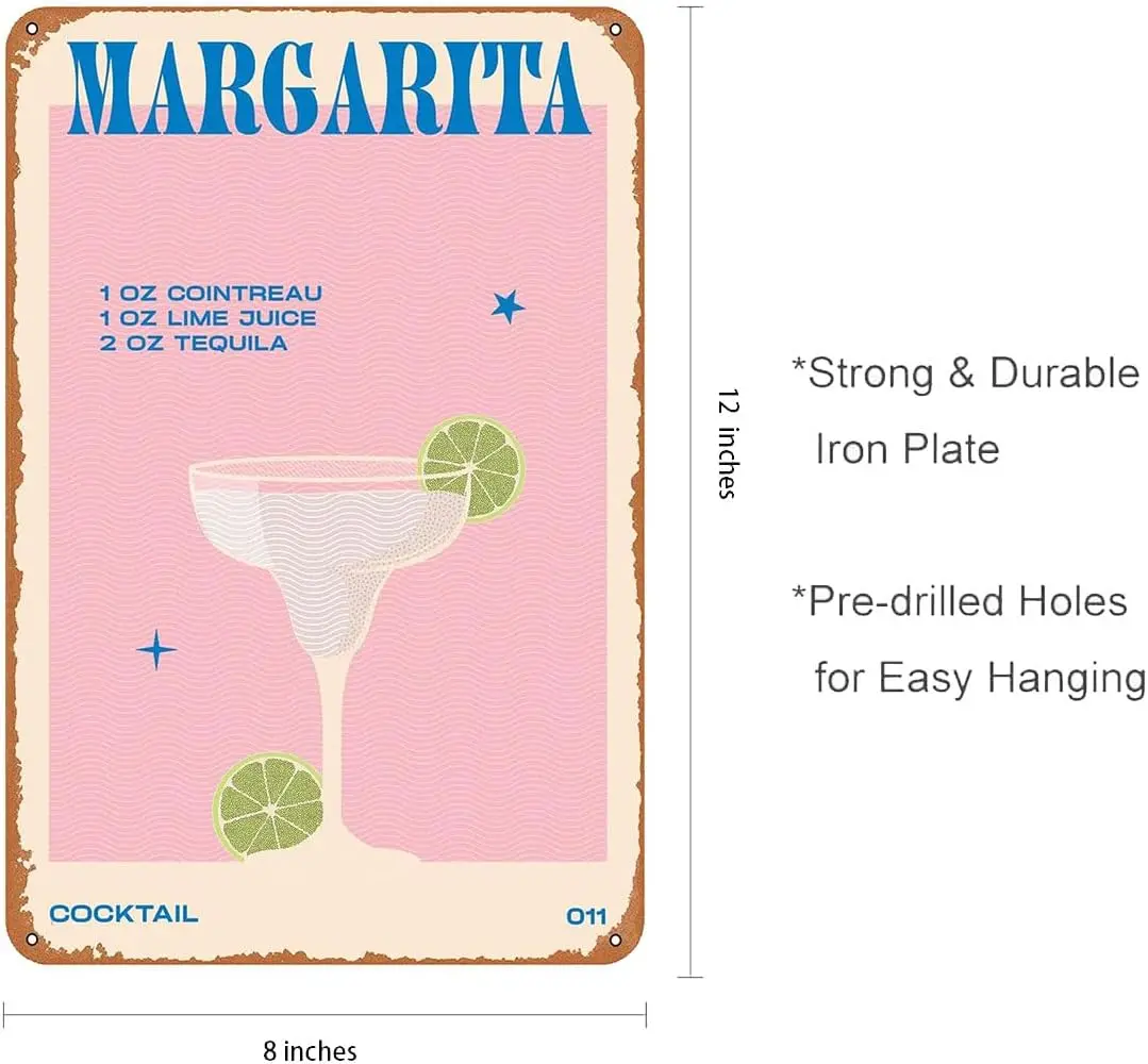 Ретро Cocktl Mrgrt Metl Sgn Wll rt Pub Br Home Decor Tn Sgns Prnt 8nch * 12nch