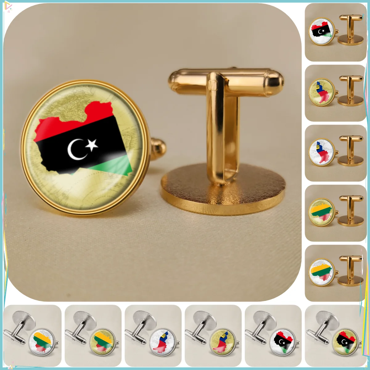 Libya Liechtenstein Lithuania National Emblem Flag Cufflinks