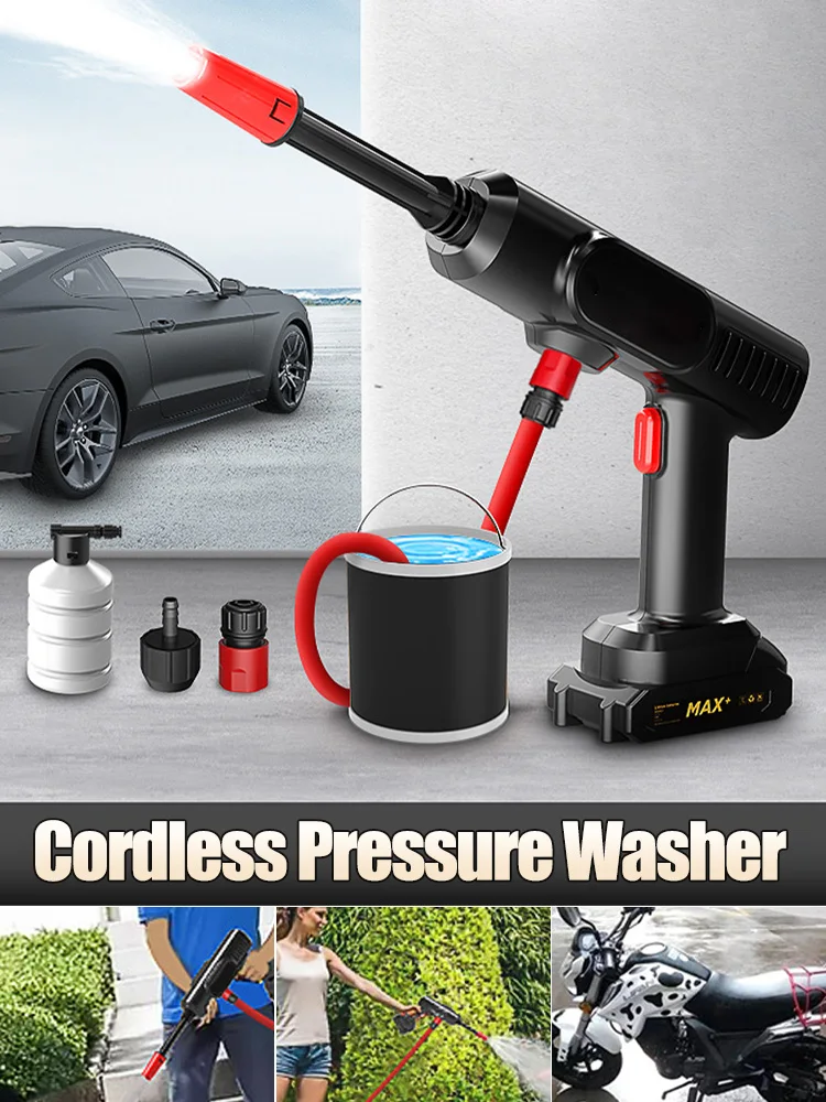 

Cordless Pressure Washer 30BAR Portable Car Cleaner 12V/21V Battery Operated High Pressure Car Washer Cleaning Spray Water Gun