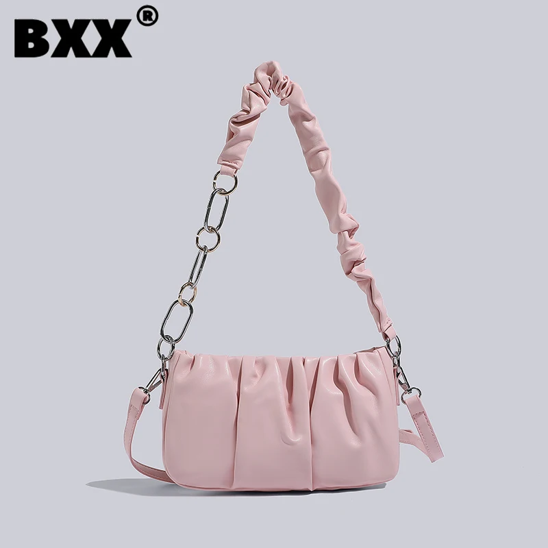 

[BXX] Shoulder Pleated Underarm Bag For Women 2023 New Fashion Design Solid Color Party Handbag Portable Versatile Bags 8AB842