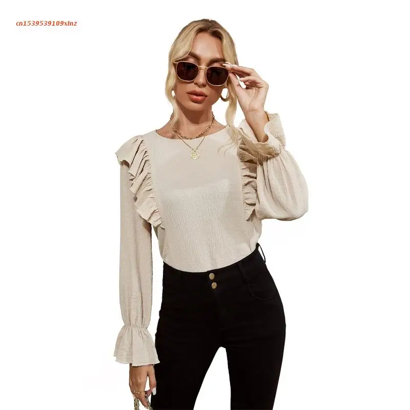 

Solid Color Long Sleeves T-shirt Tops Sexy Ruffle Blouse Women Blouse Shirt Tops