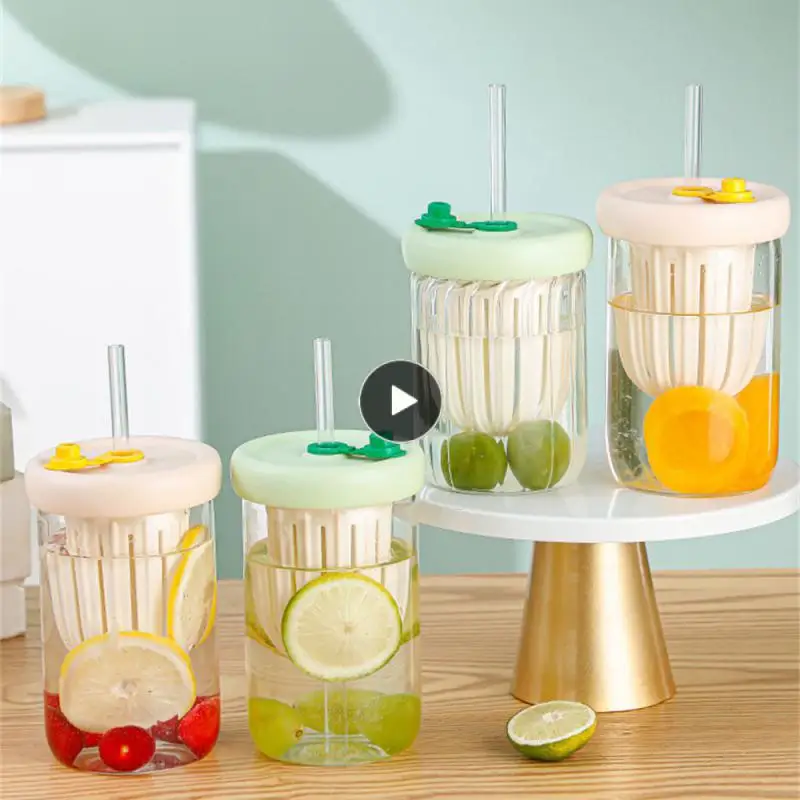 

High Color Value Lemon Cup Internet Celebrity With Straw Tea Separation Cup Lemon Drinking Utensils Gift Cup Make Tea Glass