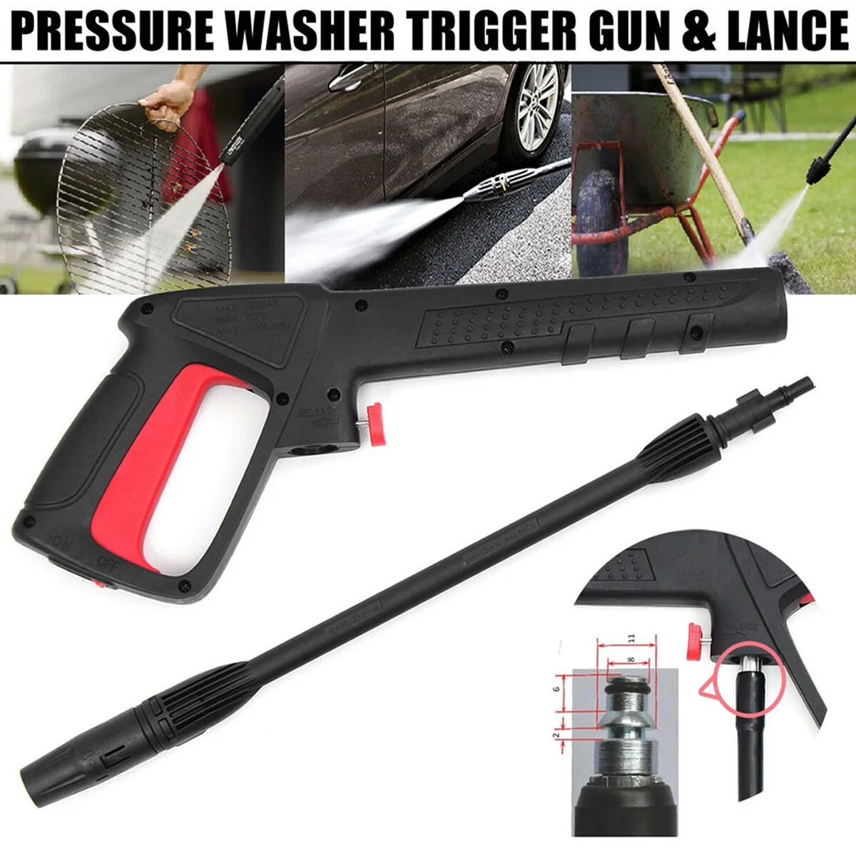 

16Mpa High Pressure Washer Gun with Spray Nozzle Tip Car Washer Gun Quick Connector High Pressure Power Water Gun Fit for Black