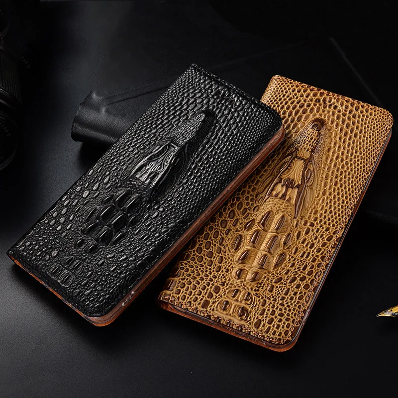 

Crocodile Head Genuine Flip Leather Case For XiaoMi Mi 13 12 11 NE 12T 12X 12S 11i 11T 11X Pro Ultra Lite Dimensity Phone Cover