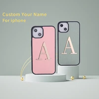 luxury custom initials name a z pebble leather metal letter phone case for iphone11 12 13pro max xr xs 7 8plus personalise funda