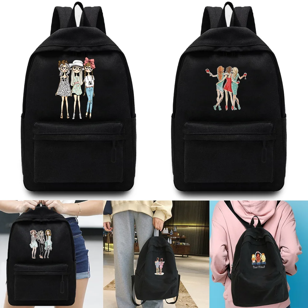 

Simple Fashion Backpack College Style School Bag Trend Rucksacks Women Large Organizer Friend Print Couple Travel Shoulder Bags