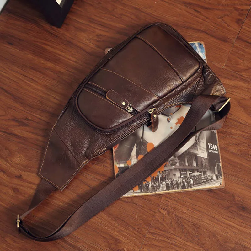 Мужская нагрудная Сумка-слинг из натуральной кожи повседневный винтажный