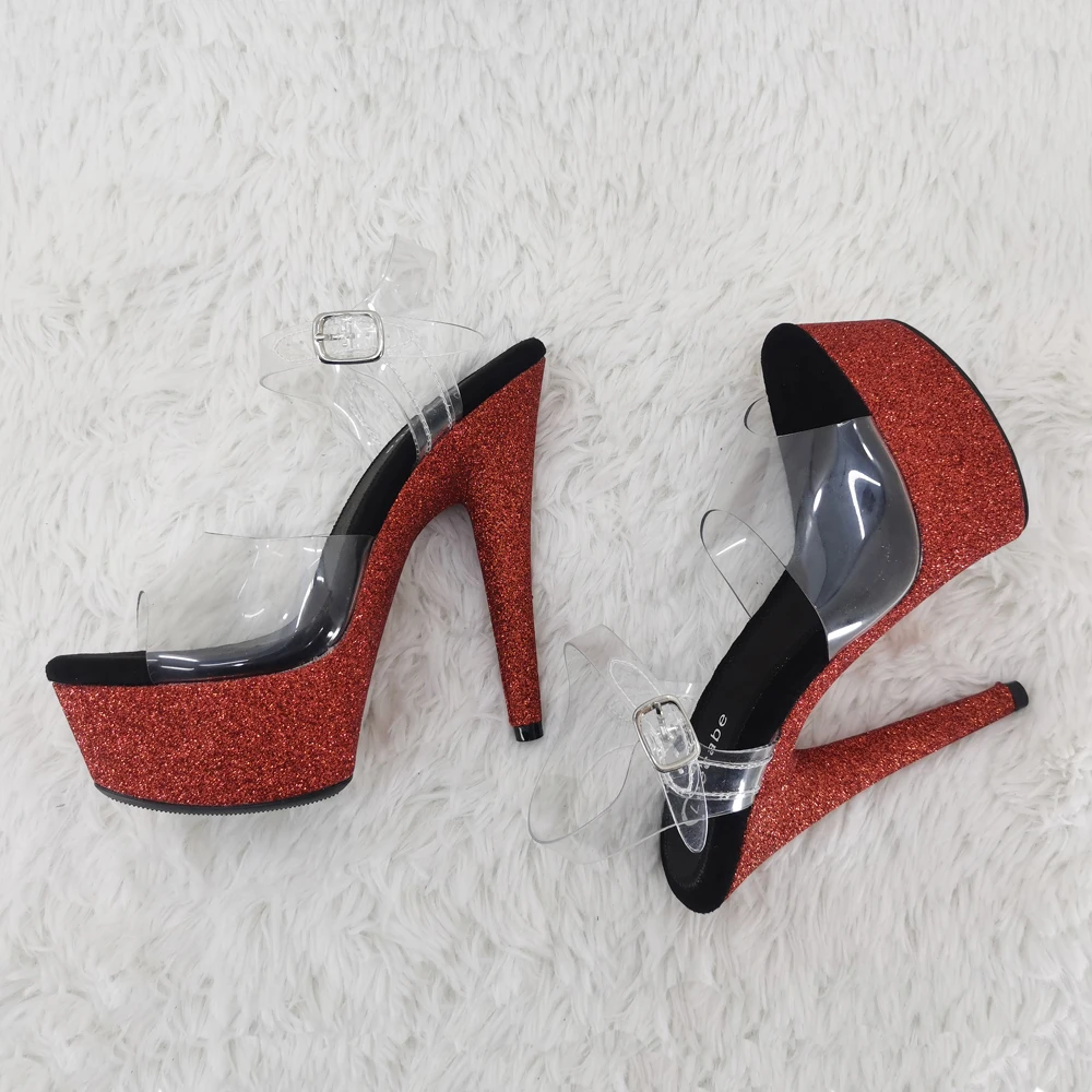 Leecabe 15CM/6Inch PVC Upper  Glitter  lady Platform party High Heels Shoes Pole Dance sandals Shoes