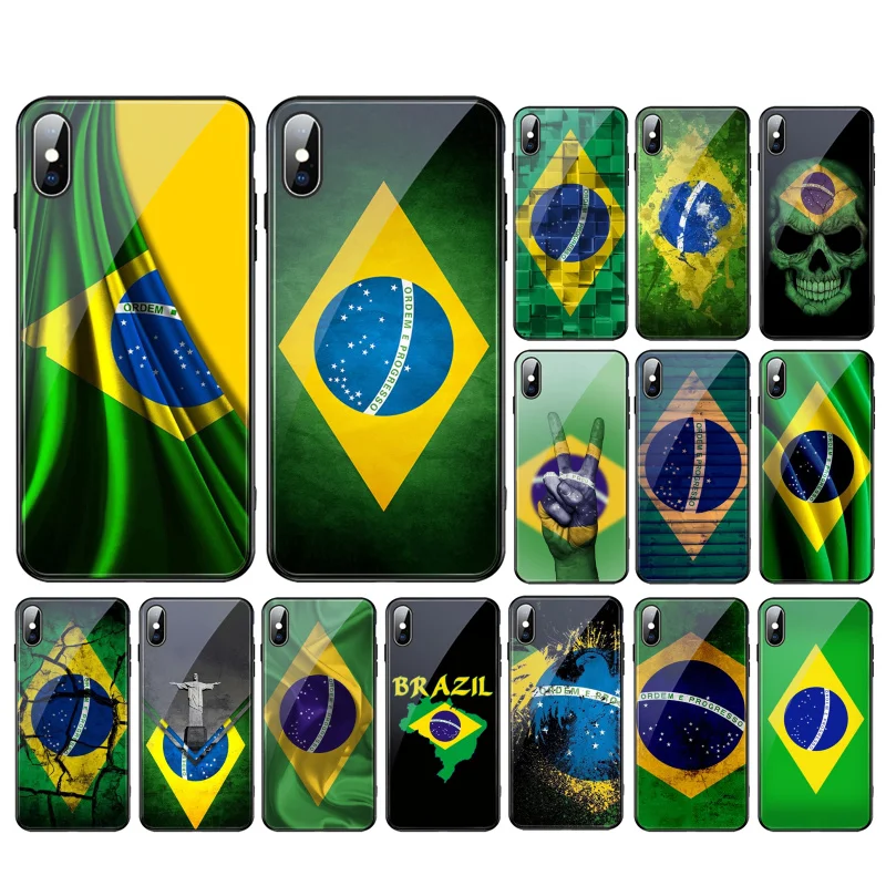 

Brazil flag Brasilien Flagge Glass Funda phone case For iphone 14 13 Pro Max 12 11 Pro Max XS XR X SE2 Mobile Phone Case