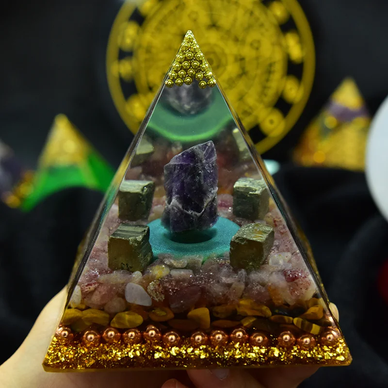 Spirtual Things Orgonite Chakra Crystal Amethyst Decor Orgone Pyramid Positive Energy Generator EMF Protection