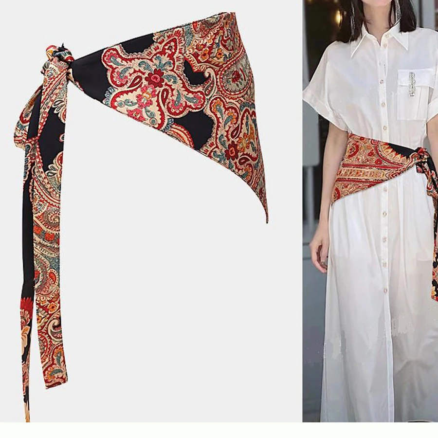 Необычный разноцветный бандажный широкий пояс на талии платье Оби ремни