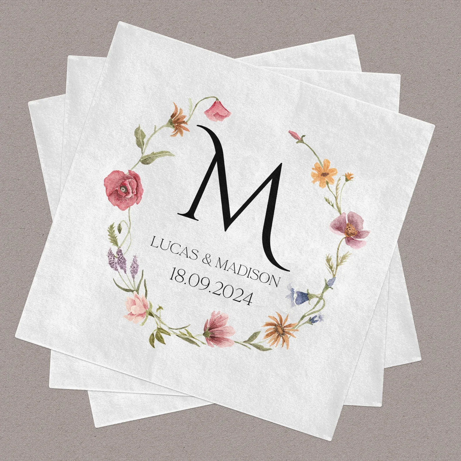 Салфетки Свадебные персонализированные в виде диких цветов 50 шт.