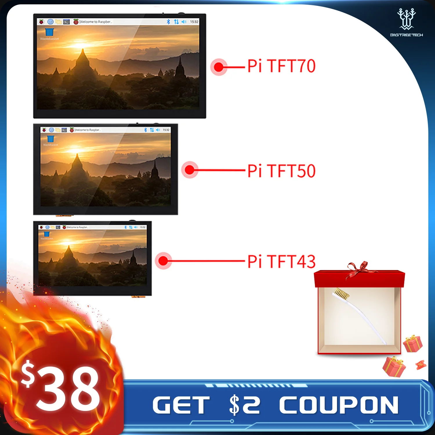 Емкостный сенсорный экран BIGTREETECH BTT PITFT50 TFT43 TFT70 DSI, ЖК-дисплей Raspberry Pi, детали для 3D-принтера, панель Octopus Pro