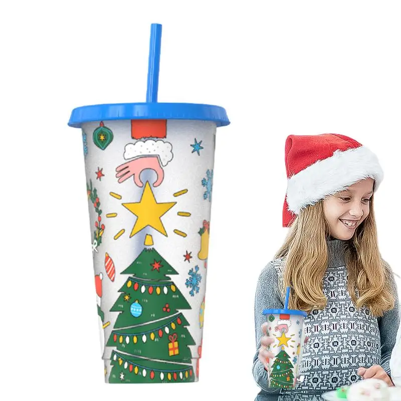

Christmas Cup With Lid 24oz Reusable Color Changing Cups Food-grade Straw Drinking Cup For Summer Parties Drink Milk Helper