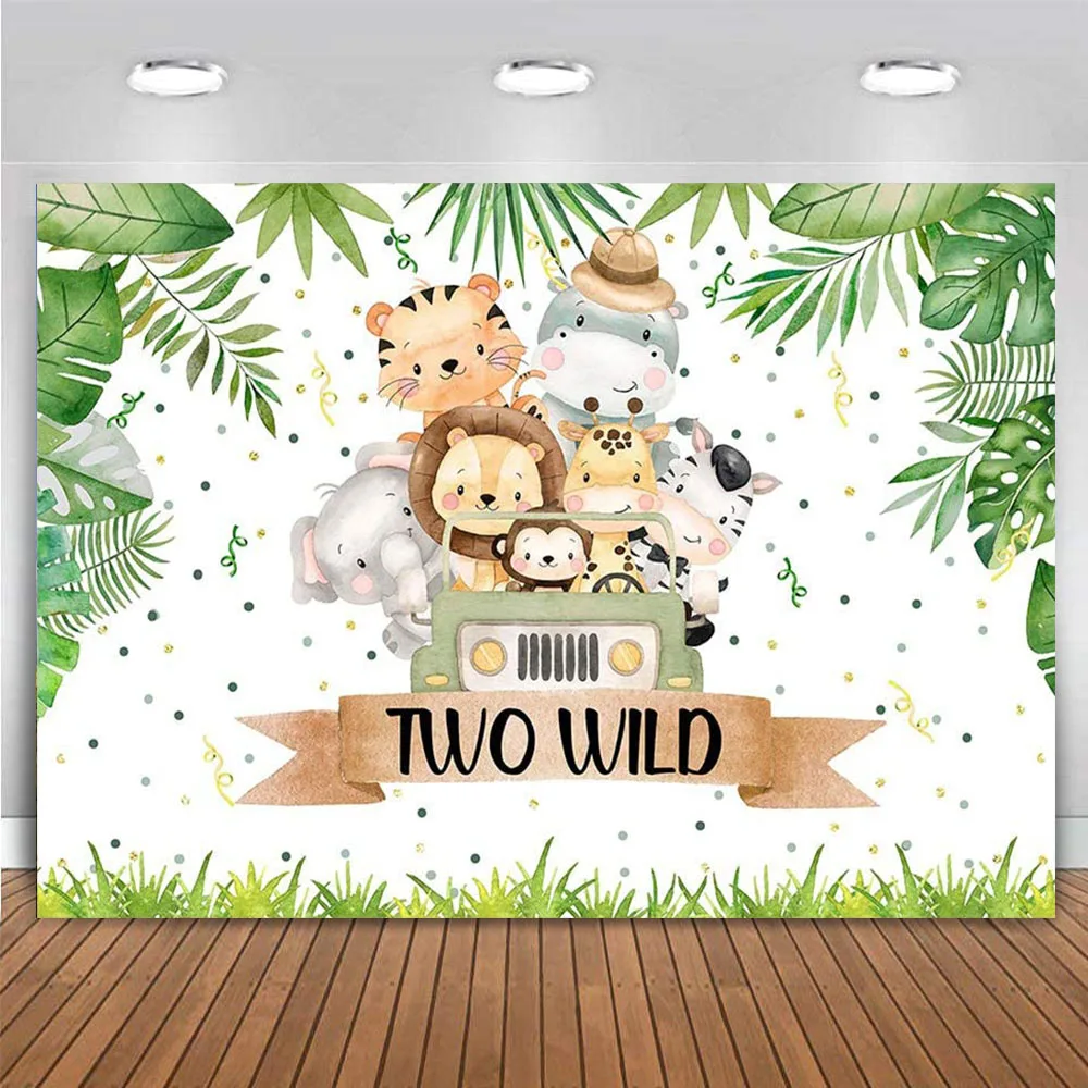 

Two Wild Backdrop Boys 2nd Birthday Photo Background Safari Party Poster Decor 2nd Bday Wall Photoshoot Jungle Animals Banner